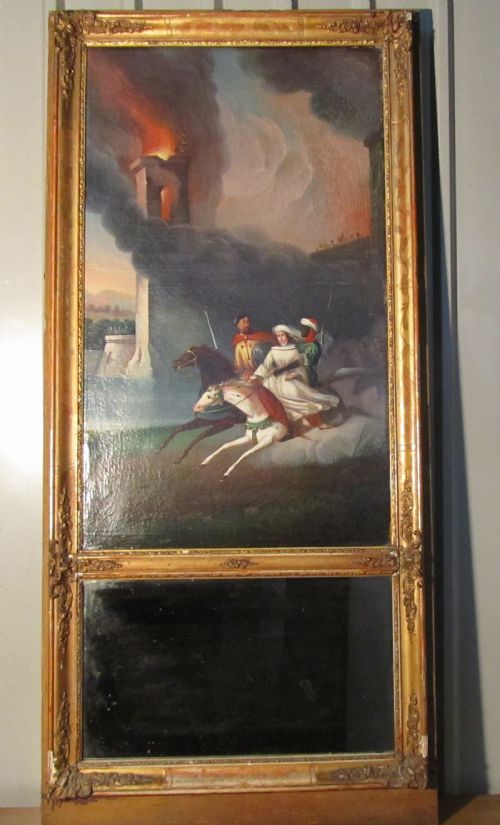 18th Century Italian Oil on Canvas Set with a Wall Mirror in a Gilt Frame