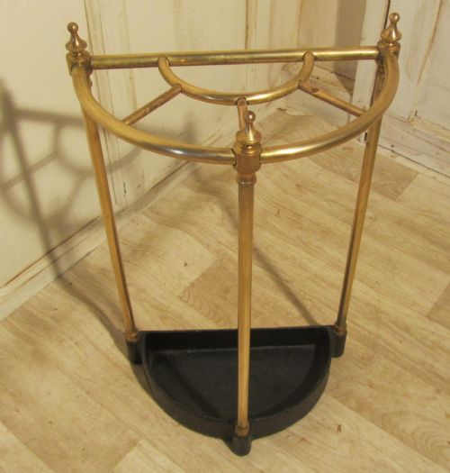 Victorian Half Round Brass and Iron Stick Stand or Umbrella Stand