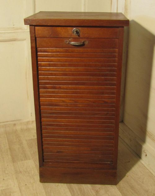 Tambour Fronted Oak Art Deco Filing Cabinet