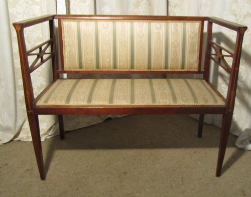 Charming Edwardian Upholstered Inlaid Mahogany Sofa
