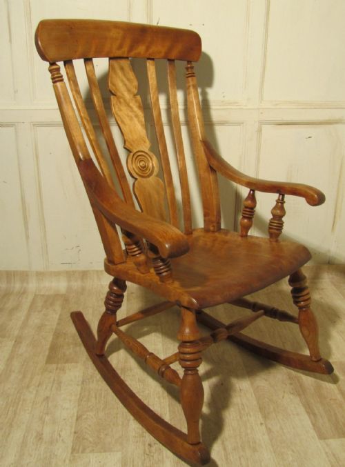 Victorian Satin Birch Slat Back Carver Rocking Chair