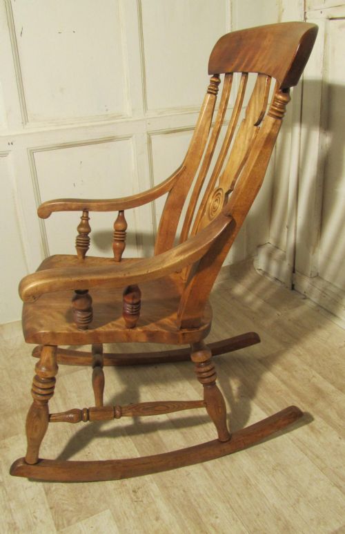 fig 1. Victorian Satin Birch Slat Back Carver Rocking Chair
