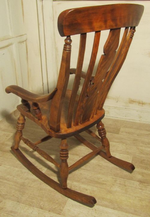 fig 2. Victorian Satin Birch Slat Back Carver Rocking Chair
