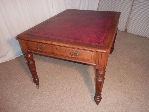 Victorian Mahogany Leather Top Partners Library Table