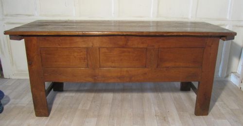 Large French Panelled Elm and Fruit Wood Coffer, Table