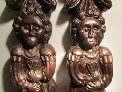 fig 1. Large Pair of 16th Century Primitive Carved Oak Caryatids