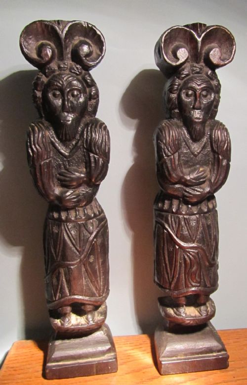 Large Pair of 16th Century Primitive Carved Oak Caryatids, Atlantis