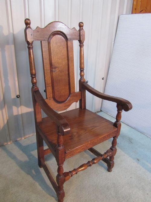 fig 1. A Set of 10 Heavy Oak High Back Dining Chairs