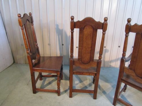 fig 3. A Set of 10 Heavy Oak High Back Dining Chairs