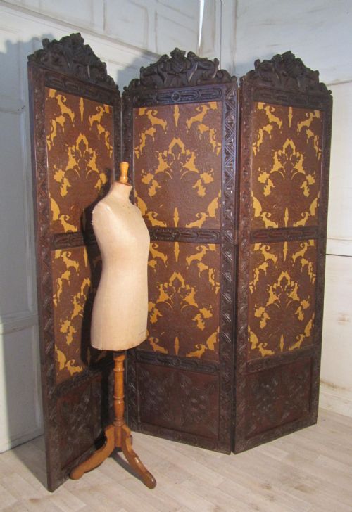 Large Victorian Carved Oak 3 Fold Gothic Screen