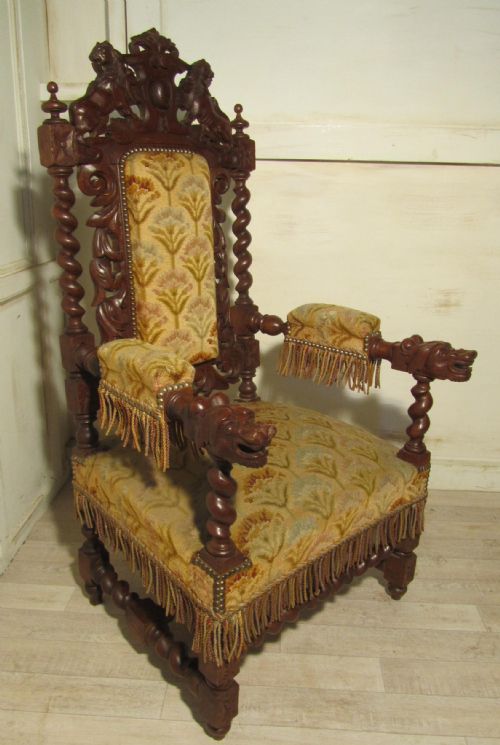 fig 1. Stunning Victorian Gothic Carved Oak Throne Chair
