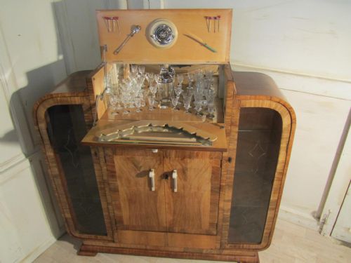 fig 1. Stylish Art Deco Odeon Style Walnut Cocktail Cabinet
