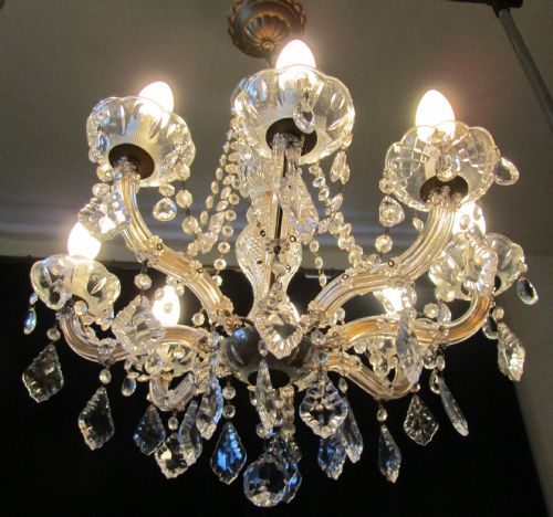 fig 1. A Charming Glass and Brass 8 Lamp Chandelier