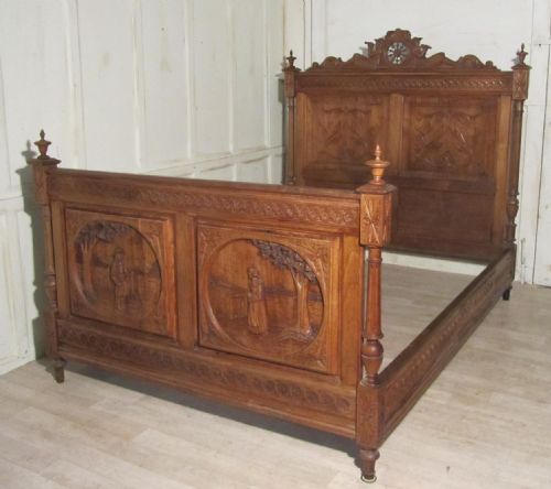 Breton Carved Oak Marriage Double Bed