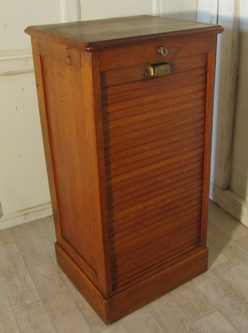 fig 1. A French Tambour Fronted Oak Art Deco Filing Cabinet