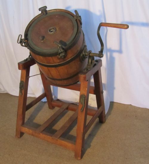 A Wonderful English 19th Century Oak Butter Churn on a Pine Stand