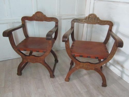 A Handsome Pair of 19th Century X Framed Chairs