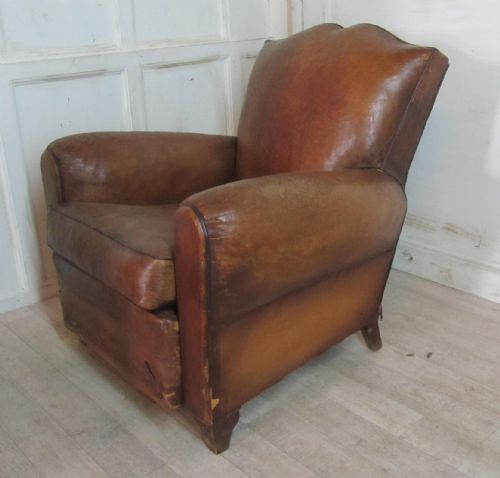 fig 1. A French Art Deco Shabby Leather Club Chair