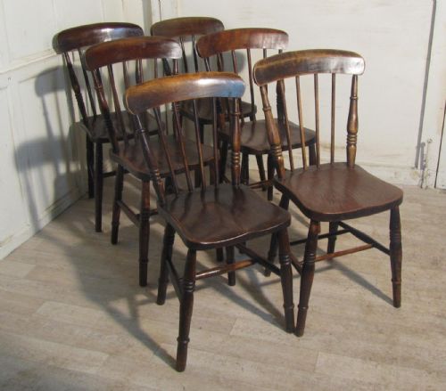 Set of 6 Victorian Beech & Elm Country Kitchen Chairs