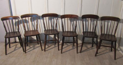 fig 1. Set of 6 Victorian Beech & Elm Country Kitchen Chairs
