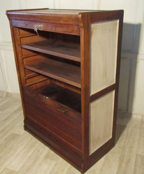 fig 1. A Large Tambour Fronted Oak Art Deco Filing Cabinet
