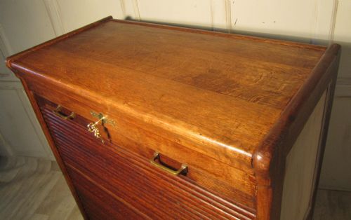 fig 2. A Large Tambour Fronted Oak Art Deco Filing Cabinet