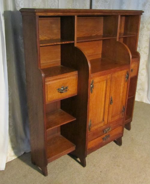 fig 1. Victorian Oak Arts & Crafts Golden Oak Bookcase