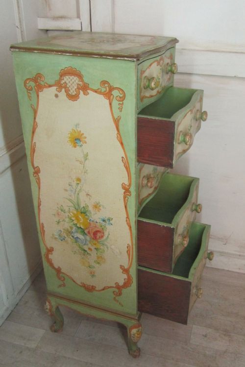 fig 1. Original Shabby Painted Tall Serpentine Chest of Drawers, Five drawer Chest