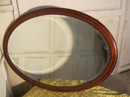 A Very Large Edwardian Inlaid Mahogany Oval Wall Mirror