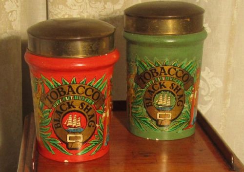 Pair of Painted Shop Tobacco Jars