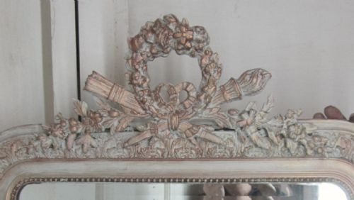 fig 1. Large 19th Century French Shabby Painted and Gilt Wall Mirror