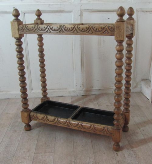 fig 1. A Victorian Bleached Oak Stick Stand or Umbrella Hall Stand