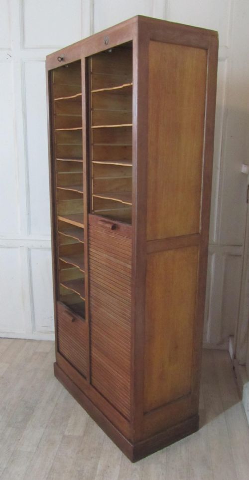 fig 1. Tall French Tambour Double Fronted Oak Art Deco Filing Cabinet