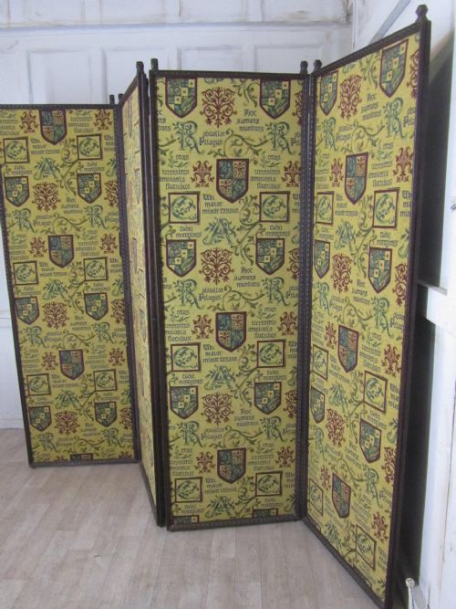 Upholstered 4 Fold Screen, Gothic Oak Room Divider
