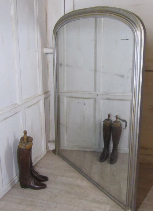 5ft Tall French 19th Century Shabby Silver Wall Mirror or Over Mantle
