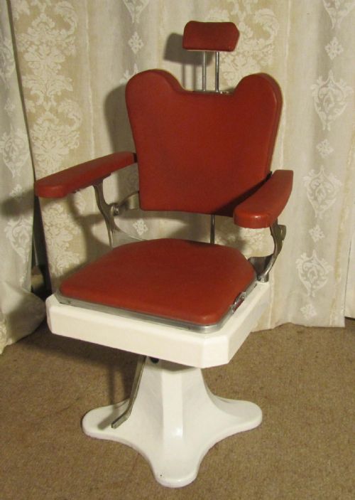 This One of 2 French Vintage Vinyl & Enamel Barbers Chairs by Figaro Paris