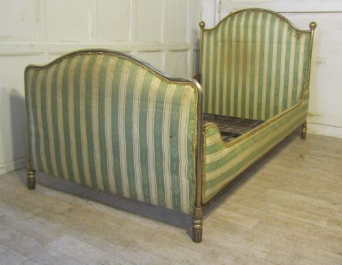 19th Century French Upholstered Brass Bed, Single Day Bed