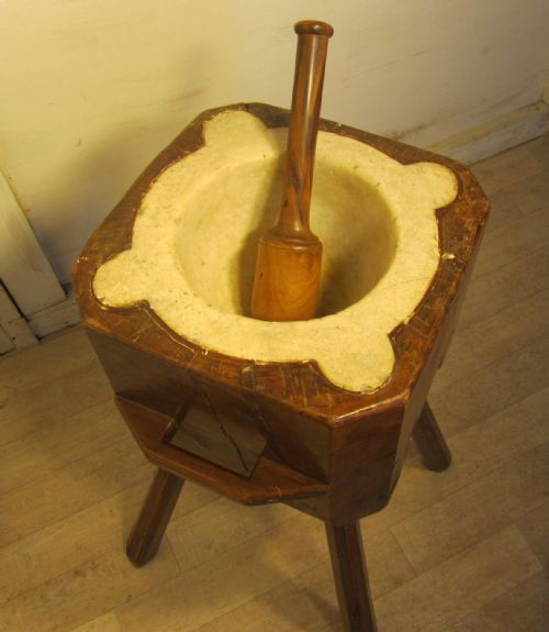 fig 1. Large French Elm and Marble Pestle and Mortar
