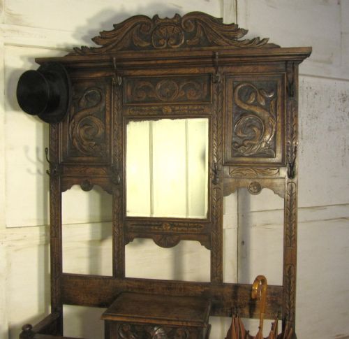 fig 1. A Large Victorian Green Man Gothic Carved Oak Hall Stand