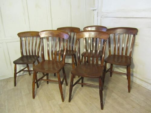 A Harlequin Set of 6 Beech & Elm Country Kitchen Dining Chairs