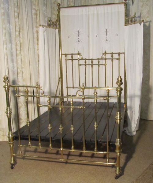 fig 1. Victorian Arts and Crafts Half Tester Brass Double Bed by Heal & Sons