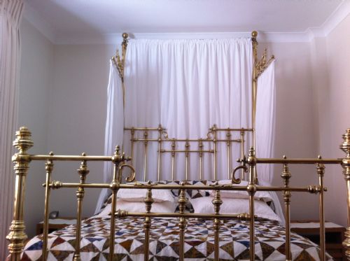 fig 2. Victorian Arts and Crafts Half Tester Brass Double Bed by Heal & Sons