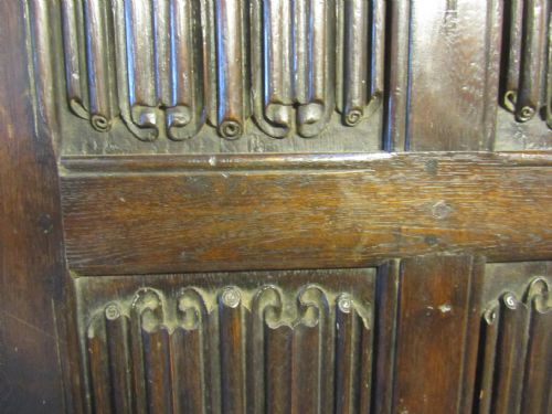 fig 1. 3 Large pieces of Antique Carved Oak Wall Paneling, Bed Head, Dressing Screen