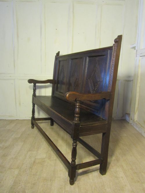 fig 1. 18th Century Carved Oak Settle or Hall Bench
