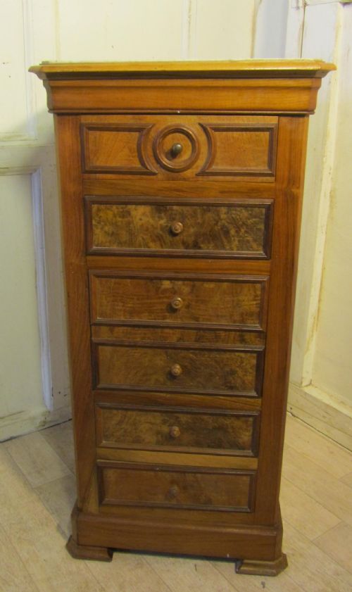 French Figured Walnut Bedside Cupboard or Night Table
