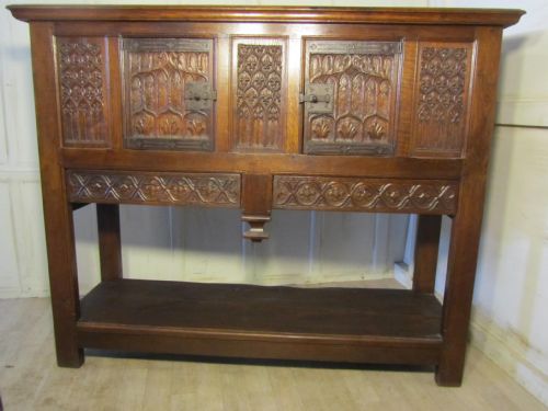 17th Century Carved Oak Livery Cupboard or Court Cupboard, Dresser