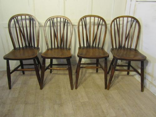 Set of 4 Victorian Beech & Elm Hoop Back Windsor Chairs