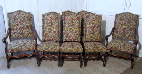 Superb Set of 10 Upholstered French Oak Dining Chairs