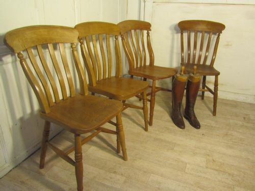 A Harlequin Set of 4 Beech & Elm Country Kitchen Dining Chairs