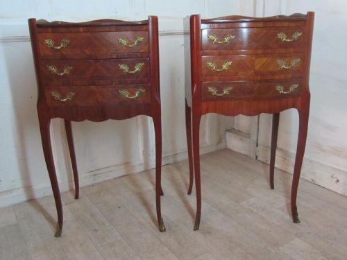 A Pair of Inlaid French Serpentine Bedside Cupboards
